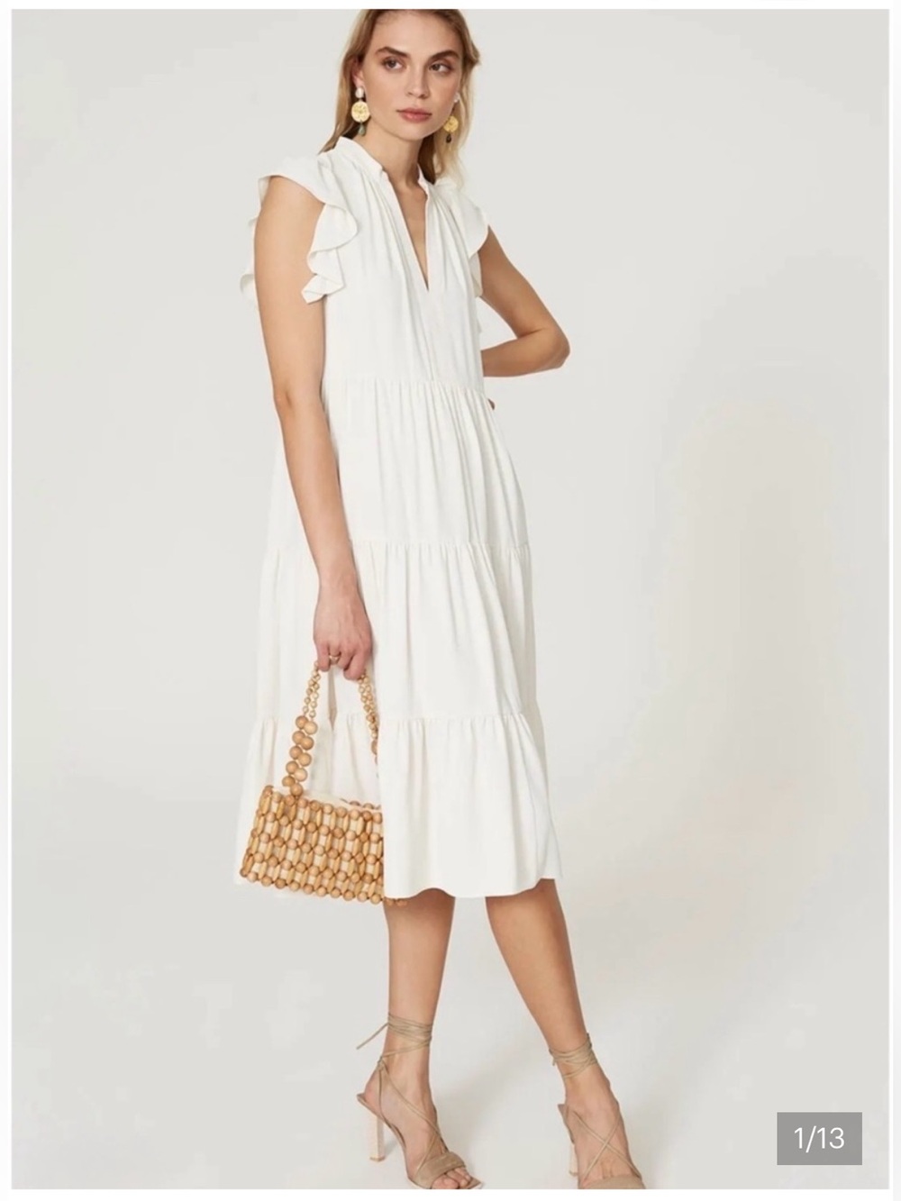 Amanda Uprichard Sheridin Ivory Ruffled Tiered Midi Dress